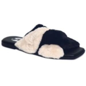 NWT Vivienne Hu VHNY Criss Cross Faux Fur Slippers Black Cream EU 38 Women 7.5–8
